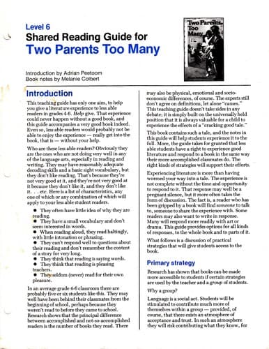 Level 6 Shared Reading Guide for 'Two Parents Too Many